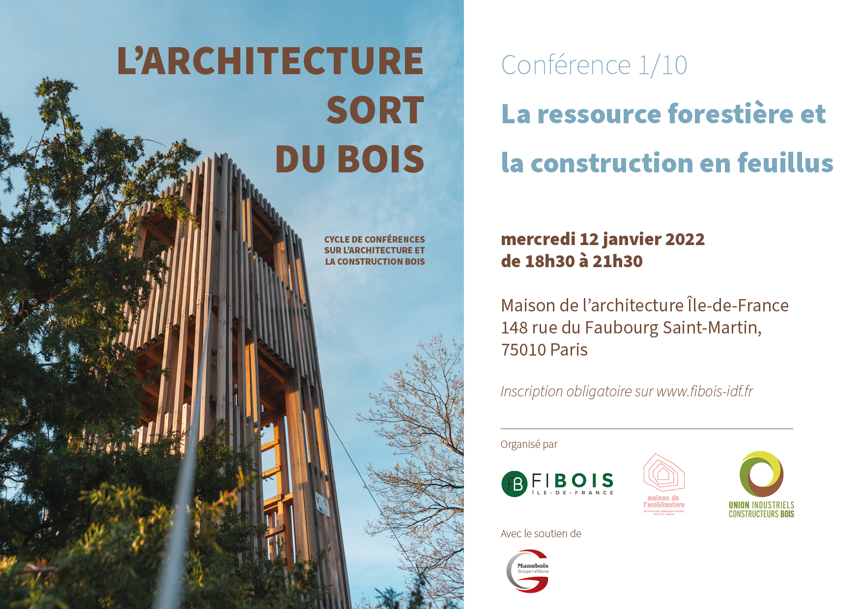 Affiche première conférence L'architecture sort du bois