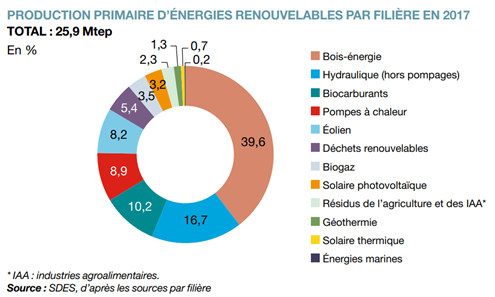 Production primaire d'énergies renouvelables par filière en 2017 - SDES