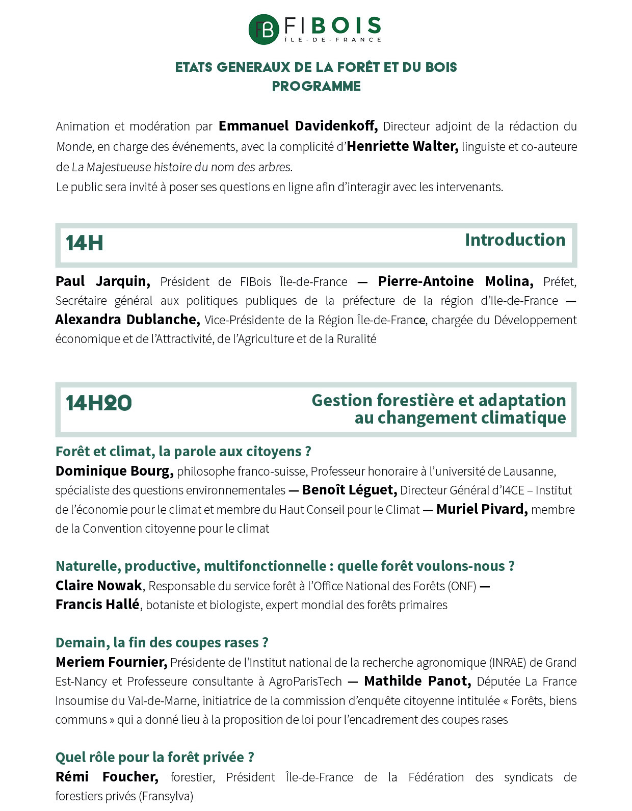 Programme Etats Généraux de la Forêt et du Bois - 13/04/21